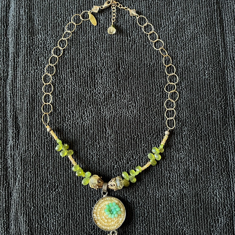 Lia Sophia Gold Necklace with Lime Green Beads